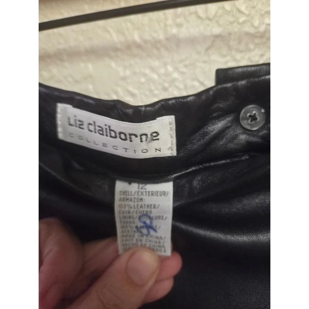 Vintage 90s‎ Liz Claiborne Collection Black Leather Pencil Skirt Size 12